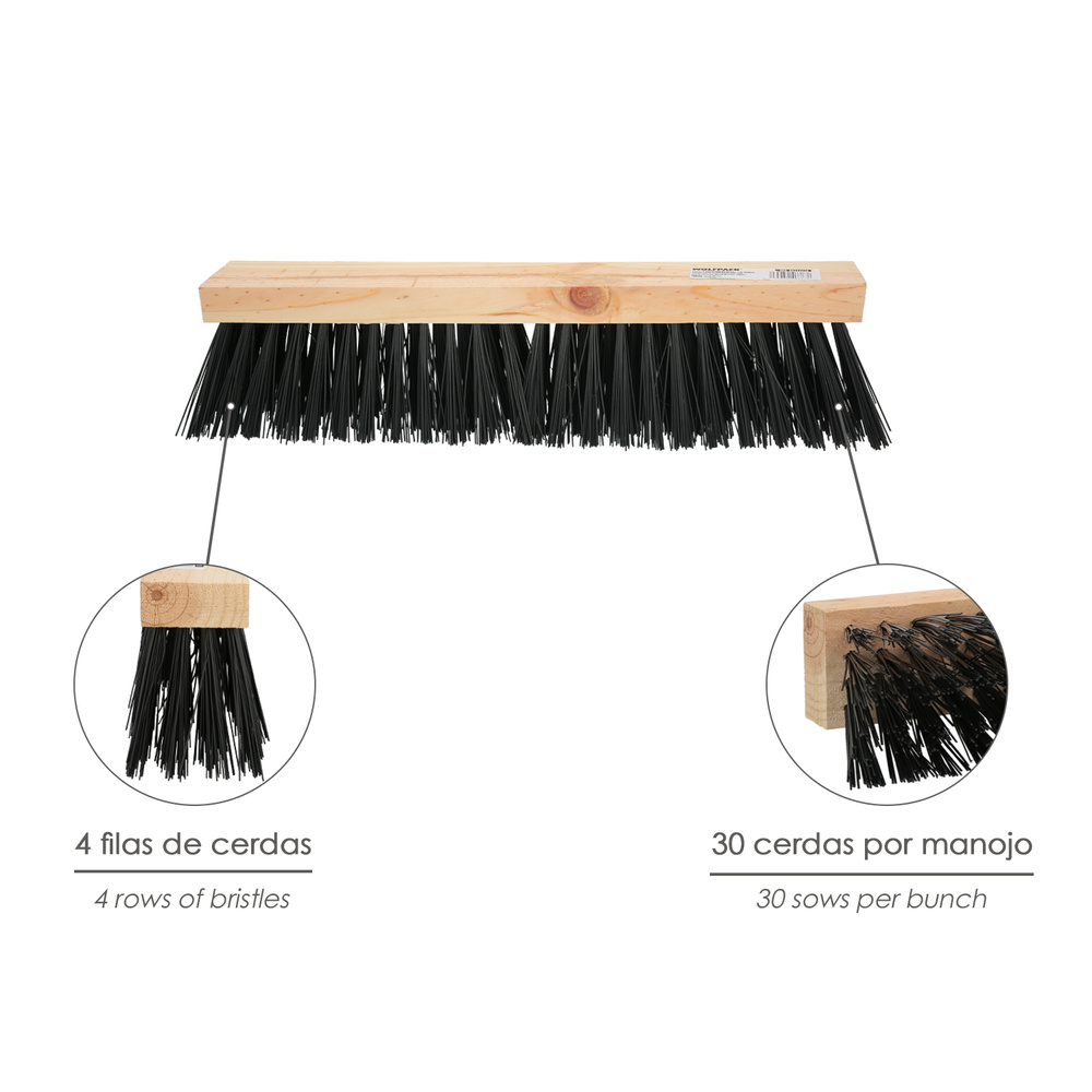 Cepillo Barrendero Industrial Fibra PVC Soporte Madera 50 cm. (Sin Mango) - Imagen 3
