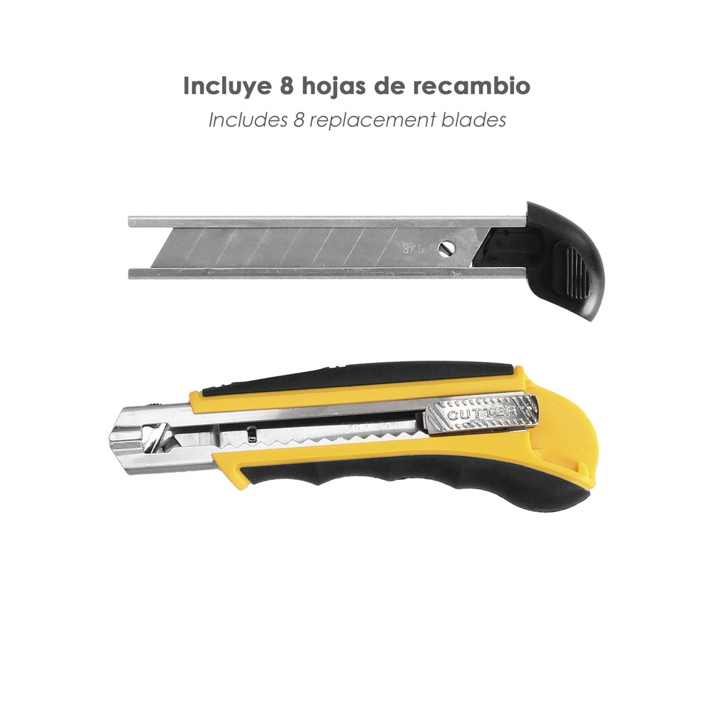 Cutter Profesional 18mm Con 8 Hojas Acero Sk5 - Imagen 4
