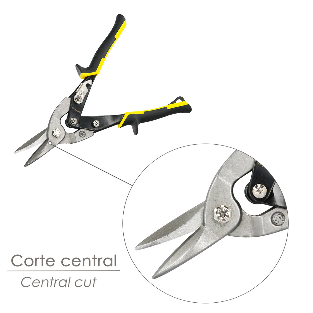Tijeras Chapa Corte Central 250 mm. Hoja Acero Al Carbono, Mangos Engomados, Con Dientes Serrados, Cortachapa, Tijera Aviacion - Imagen 3