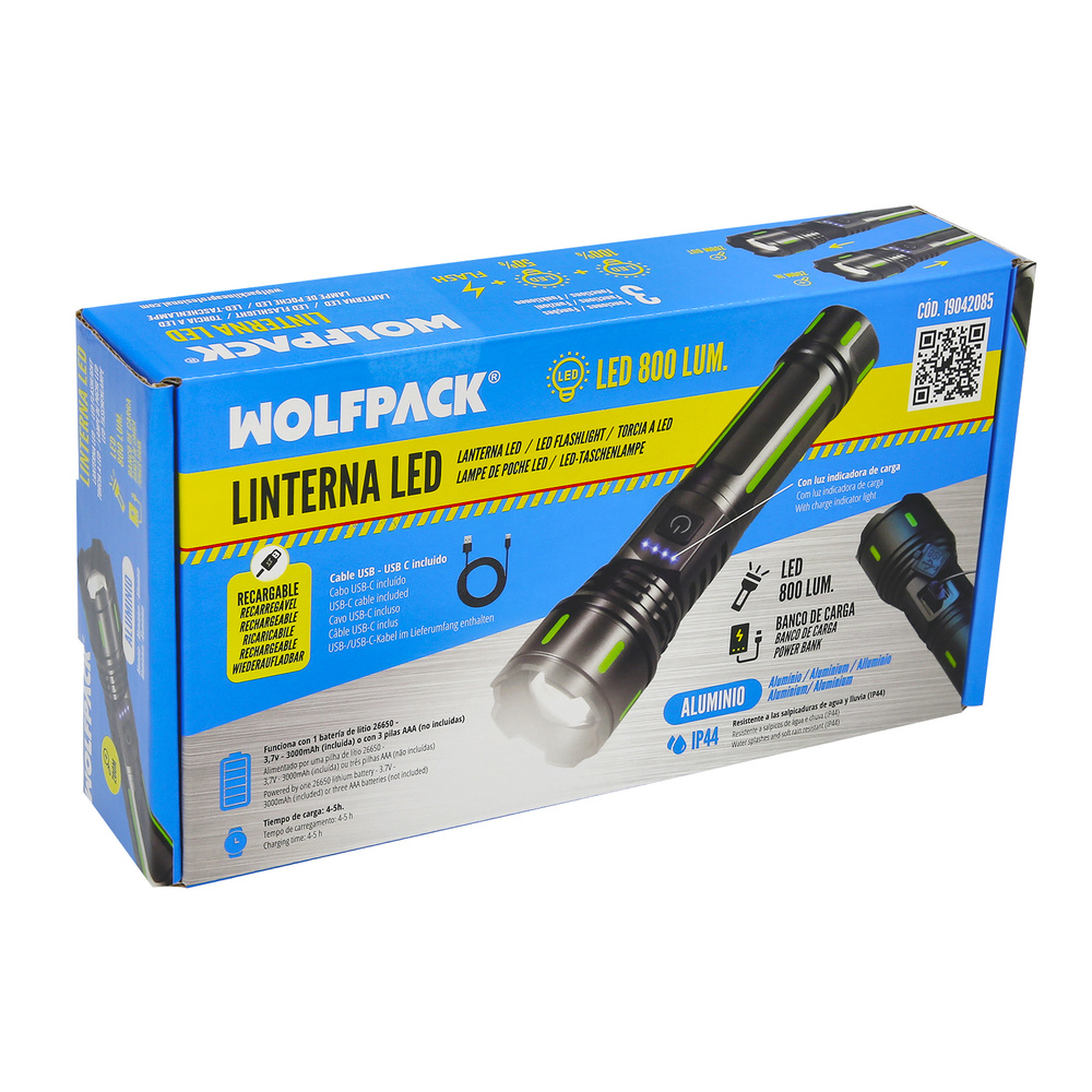 Linterna Led Aluminio Portatil Recargable 800 Lumenes - Imagen 4