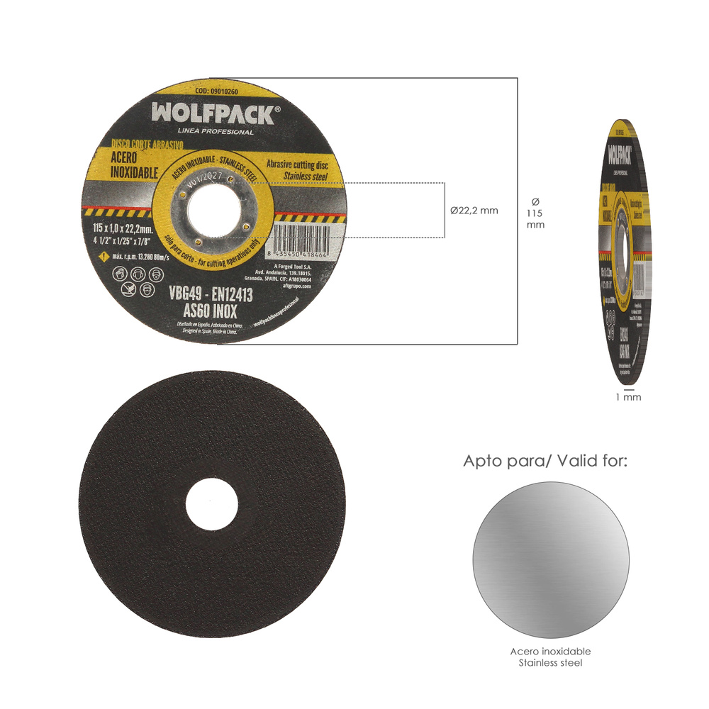 Disco Corte Abrasivo Acero Inoxidable Ø 115x Ø 22,2 mm Espesor 1,0 mm. Disco Radial / Amoladora Universal - Imagen 2