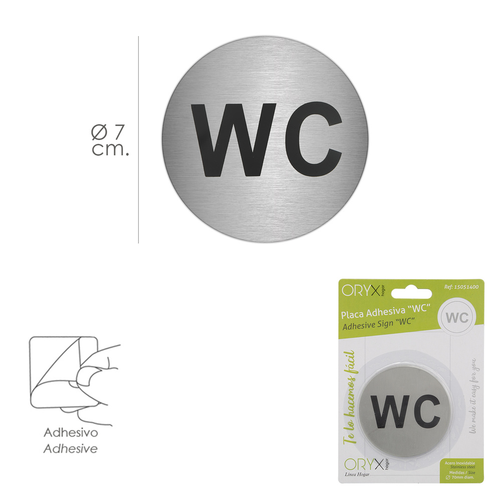 Placa Adhesiva "WC" Acero Inoxidable Ø 7 cm. - Imagen 2