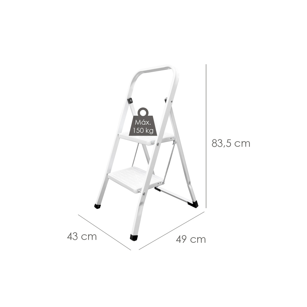 Escalera Domestica Acero 2 Peldaños, Escalerilla Blanca - Imagen 2