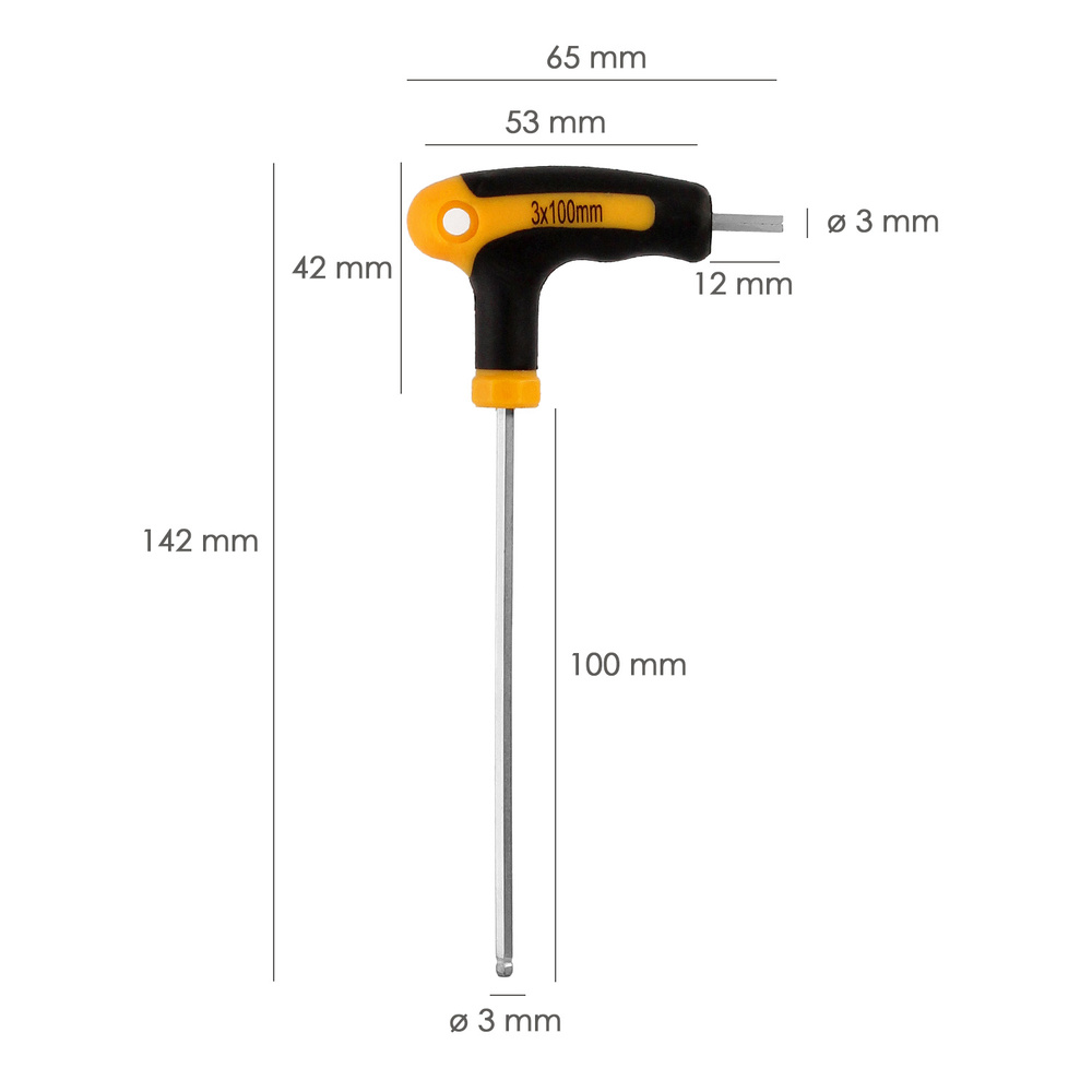 Llave Allen Con Bola Mango Bimaterial "Soft Touch" Forma T 3,0 mm. Acero Cromo Vanadio, Destornillador allen, llave hexagonal - Imagen 2