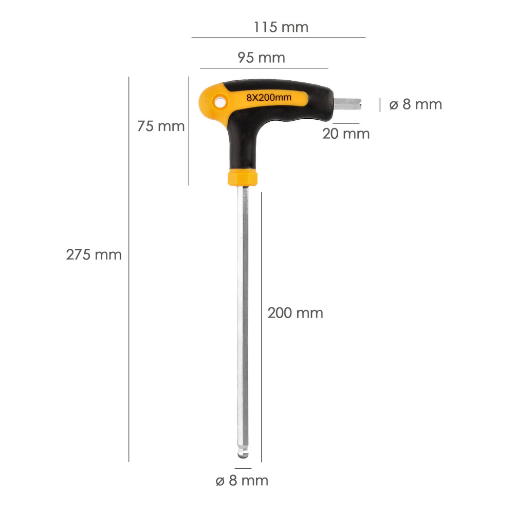 Llave Allen Con Bola Mango Bimaterial "Soft Touch" Forma T 8,0 mm. Acero Cromo Vanadio, Destornillador allen, llave hexagonal - Imagen 2