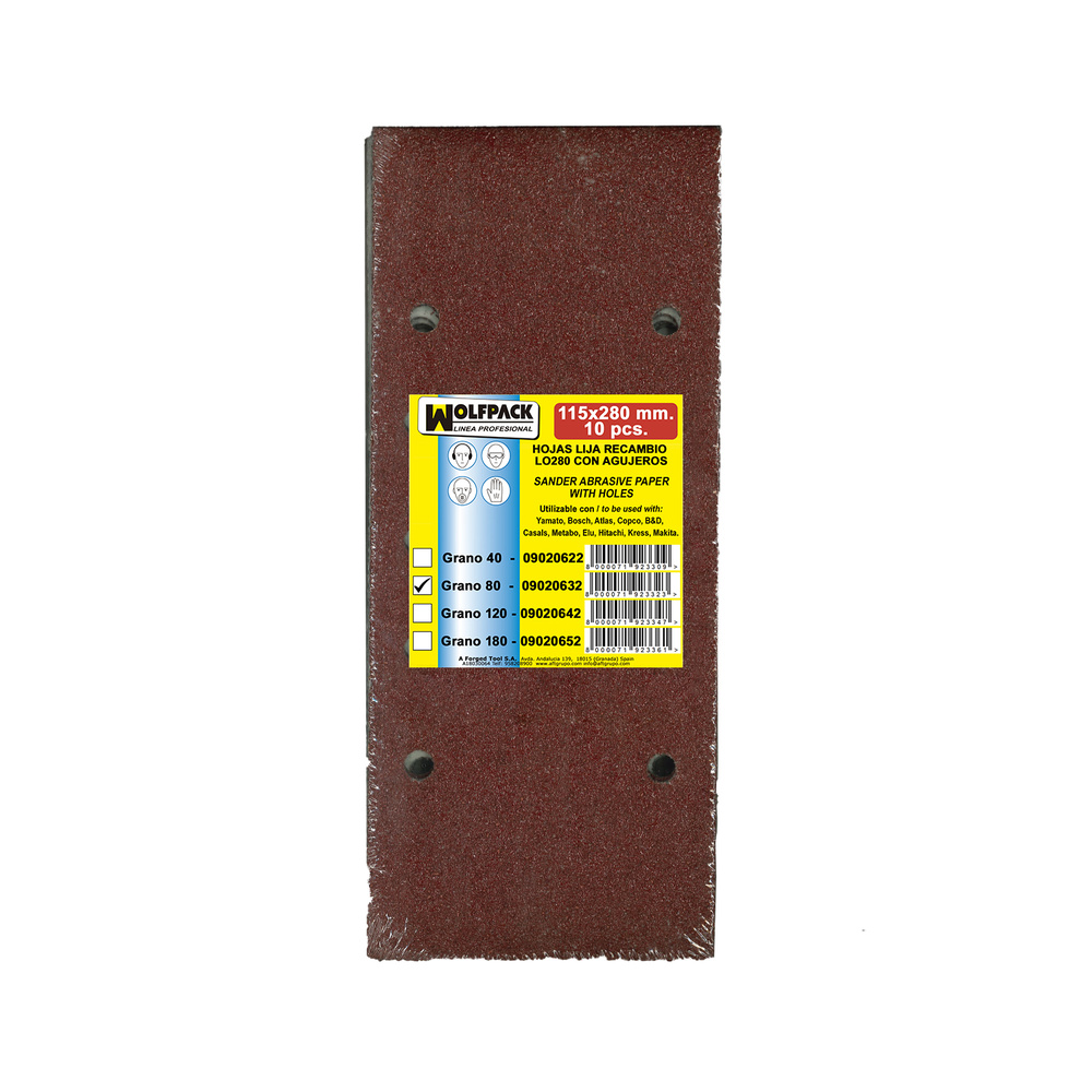 Lija Recambio Con Velcro 115x280 mm. con Agujeros Grano 80 (10 Piezas) - Imagen 4