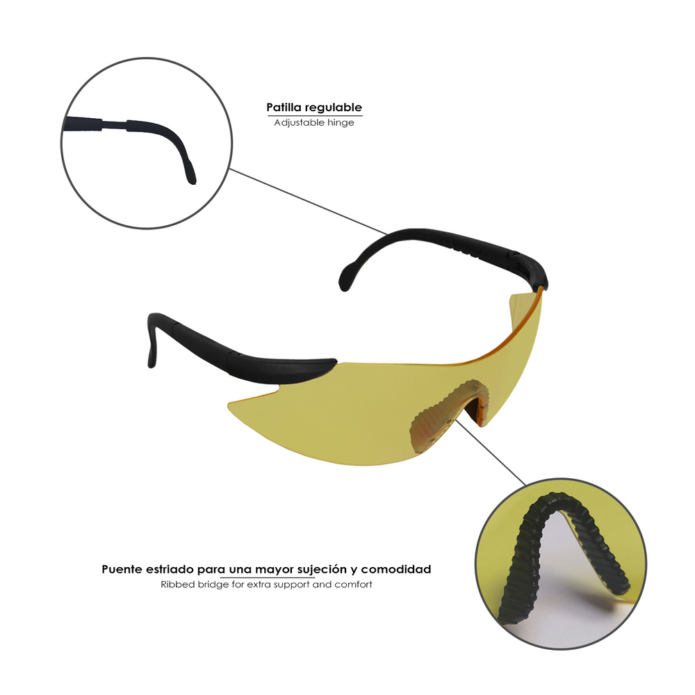 Gafas Proteccion En166 Patillas Ajustables Lentes Ambar, Puente Engomado, Homologadas EN166 - Imagen 4
