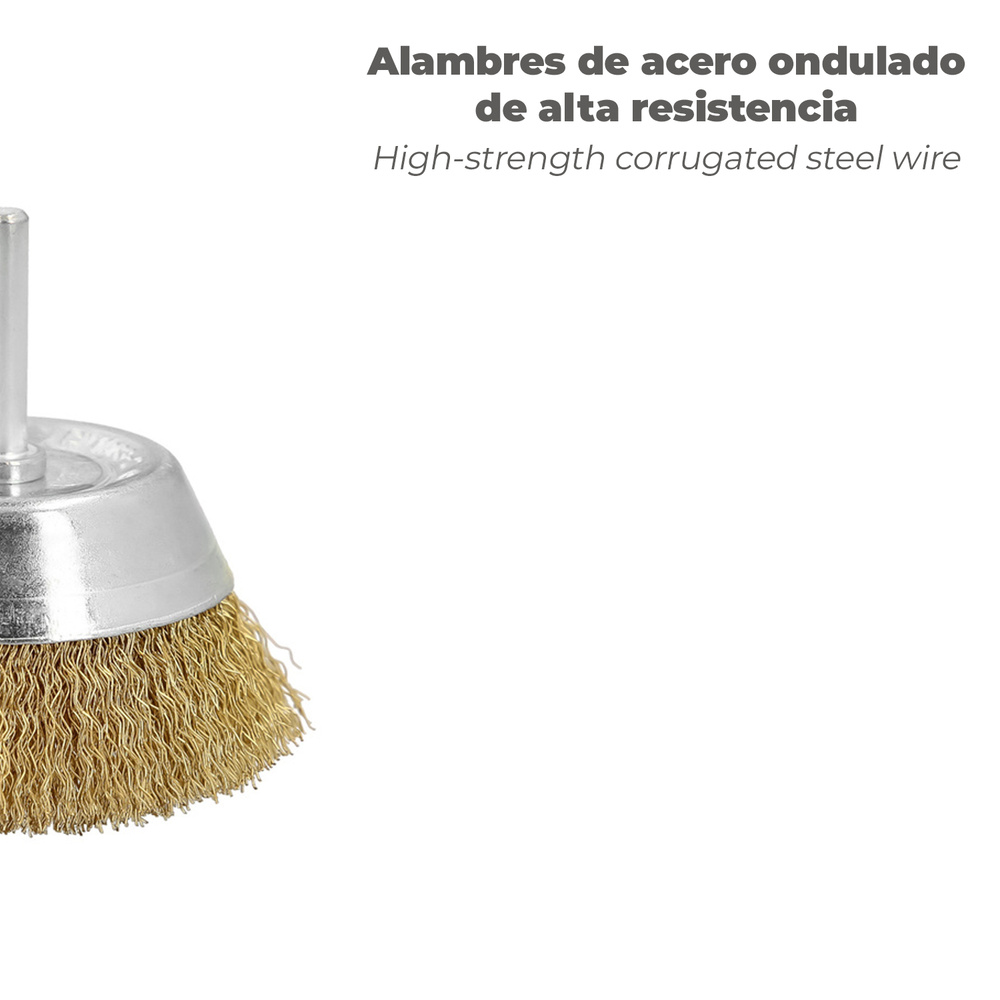 Cepillo Acero Latonado Para Taladro Taza Ø 50 mm. Espiga 1/4" Cepillo Taladro Alambre Latón, Cepillo Limpieza, Cepillo Pulir. - Imagen 5
