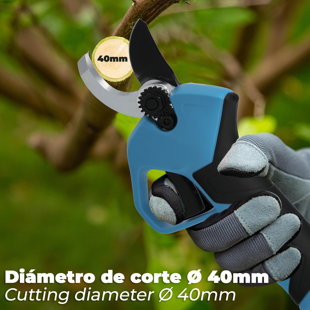 Tijeras Podar A Bateria 21 Volt. Con 2 Baterias 2 A/h Mango Engomado, Ø Corte 40 mm.Con Maletín - Imagen 3