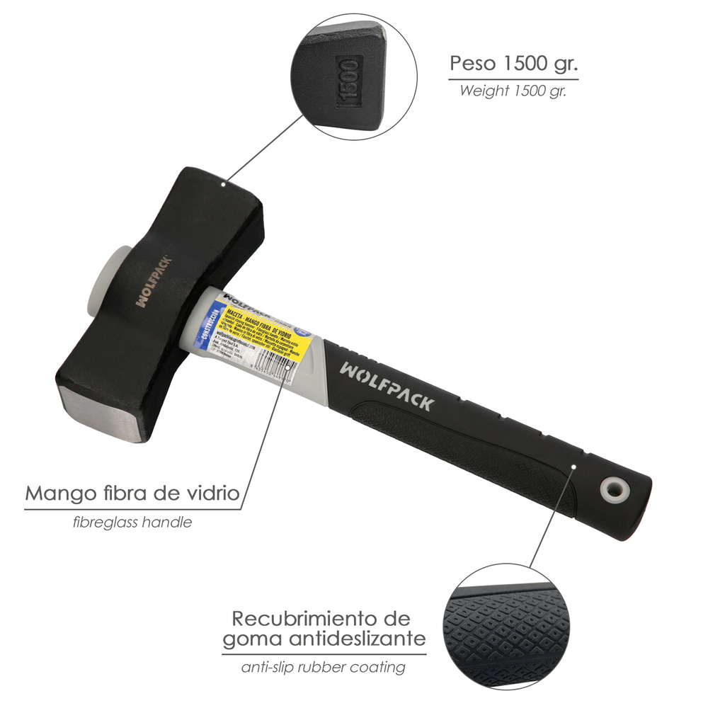 Maceta Mango Fibra Vidrio Mango Fibra Vidrio Con Empuñadura Antideslizante. 1500 Gramos 28 cm. - Imagen 3
