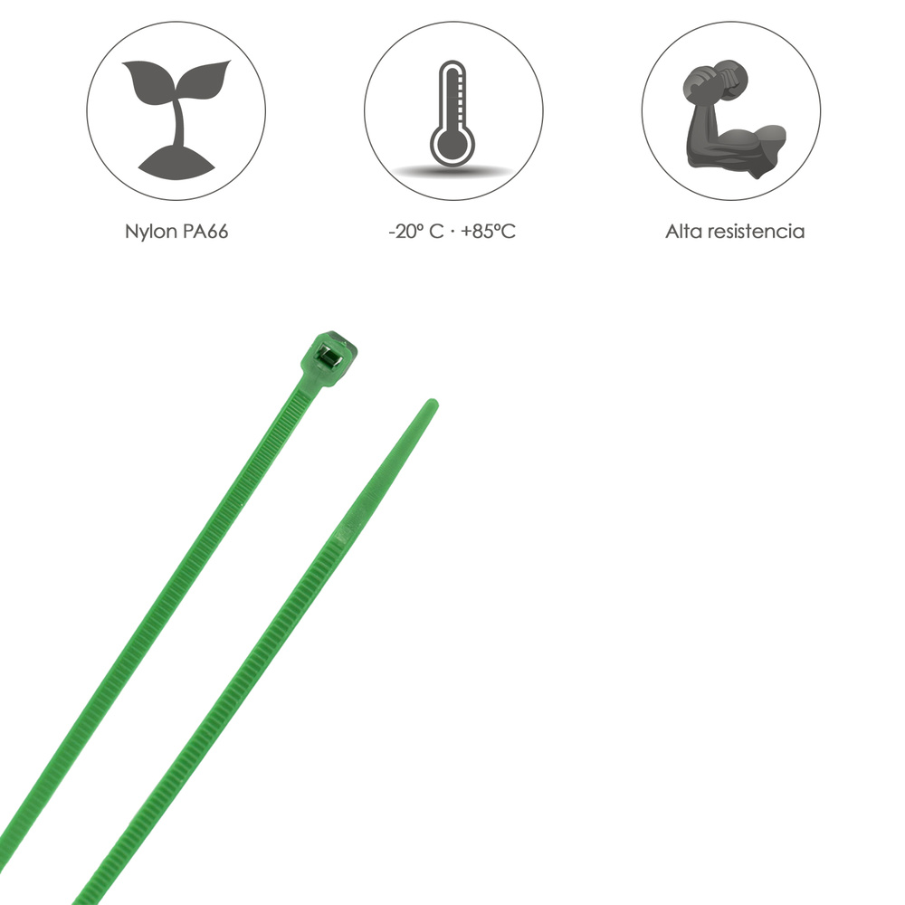 Brida Nylon 100%. Color Verde 4,6 x 390 mm. Bolsa 100 Unidades. AbraBridas Nylon 100% Verde 4,6x390 mm. (Bolsa 100 Unidades) - Imagen 4