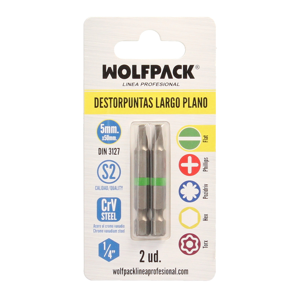 Puntas Destornillador Largo Plano 5 mm. (2 Piezas). Acero S2 al Cromo Vanadio. Puntas Hexagonales, Destorpuntas, - Imagen 3