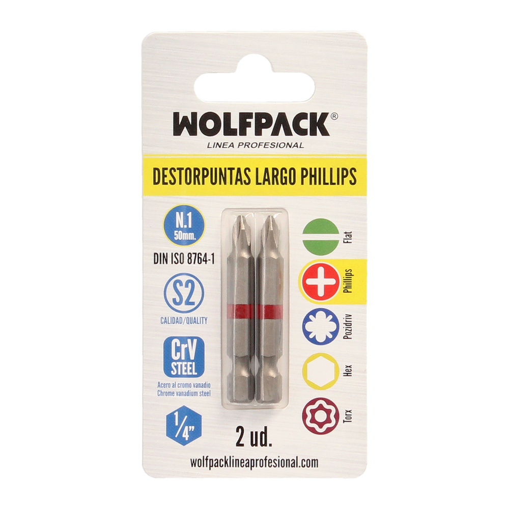 Puntas Largas Destornillador Phillips Nº 1 (2 Piezas). Acero S2 al Cromo Vanadio. Puntas Hexagonales, Destorpuntas, - Imagen 3