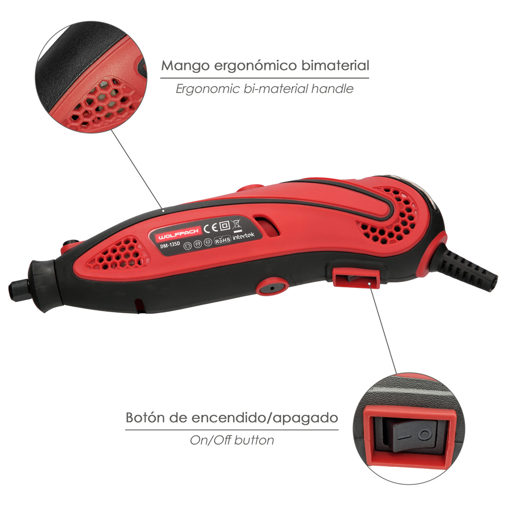 Multiherramienta 135 Watt. Con 210 Accesorios y Maletin. Herramienta Multifunción, Mini Taladro, Herramienta Rotativa, Amoladora - Imagen 4
