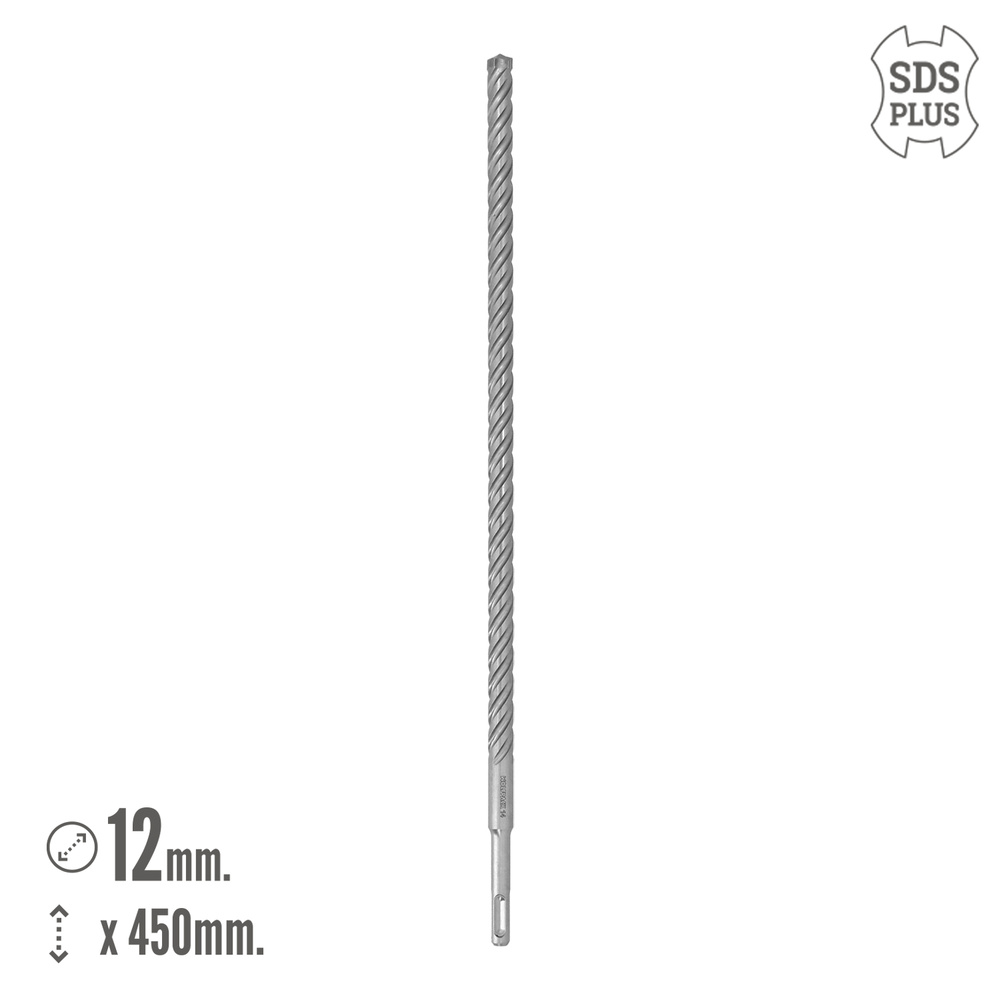 Broca Sds Plus 8 Filos Cortantes Especial Para Hormigon Armado Ø 12 x 450 mm. Broca Paredes, Broca Cimientos, Broca Muros - Imagen 2