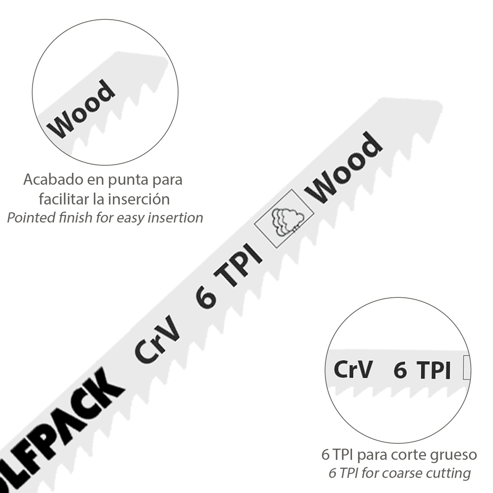 Hoja Larga Sierra Calar Para Madera Corte Grueso 5 Piezas. Hoja Cromo Vanadio 58. Vastago T Universal. - Imagen 3