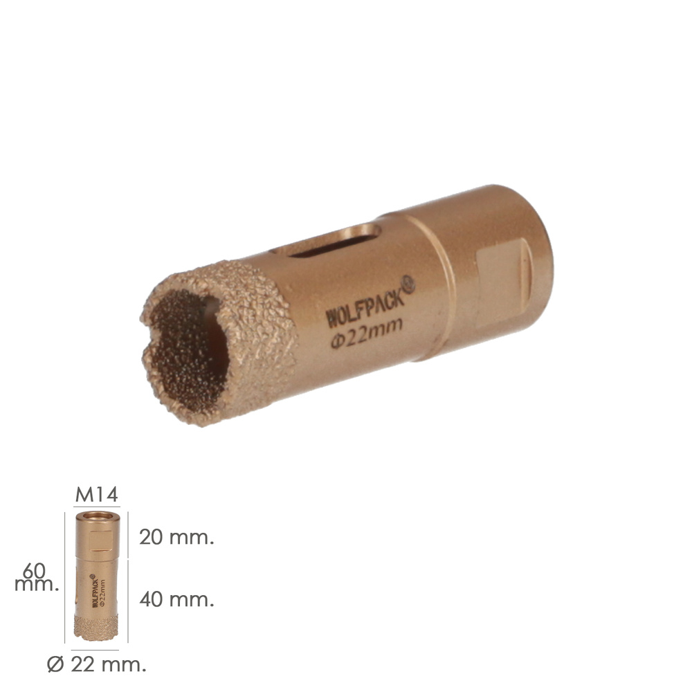 Corona Diamante Para Amoladora Ø 22 mm. Conexión Rosca M14. Corte Seco - Imagen 2