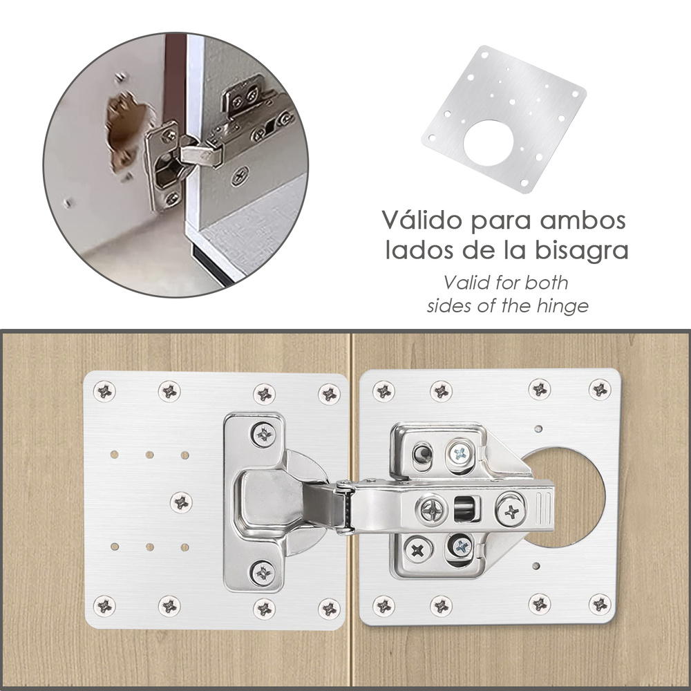 Placas de Reparacion Bisagras Cazoleta 9x9 cm. 1 piezas. Placa Repara Puertas, Placa Reparación Bisagras Mueble - Imagen 3