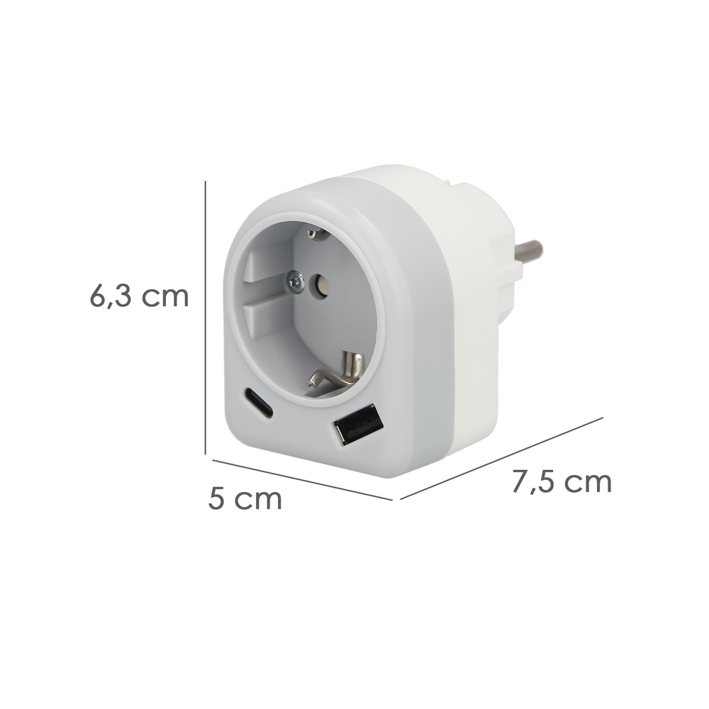 Enchufe / Adaptador Schuko Con 2 Tomas, USB A / C. Potencia Maxima 3680 W. Cargador Moviles, Cargador 2 Tomas, Adaptador Moviles - Imagen 2