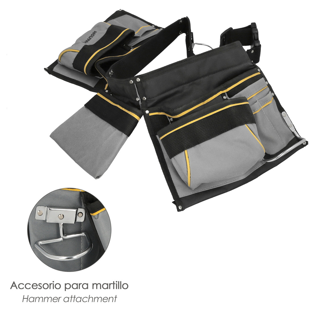 Bolsa Encofrador Doble Con Cinturón Ajustable, Colgador de Martillo, Bolsa Herramientas, Portaherramientas - Imagen 4