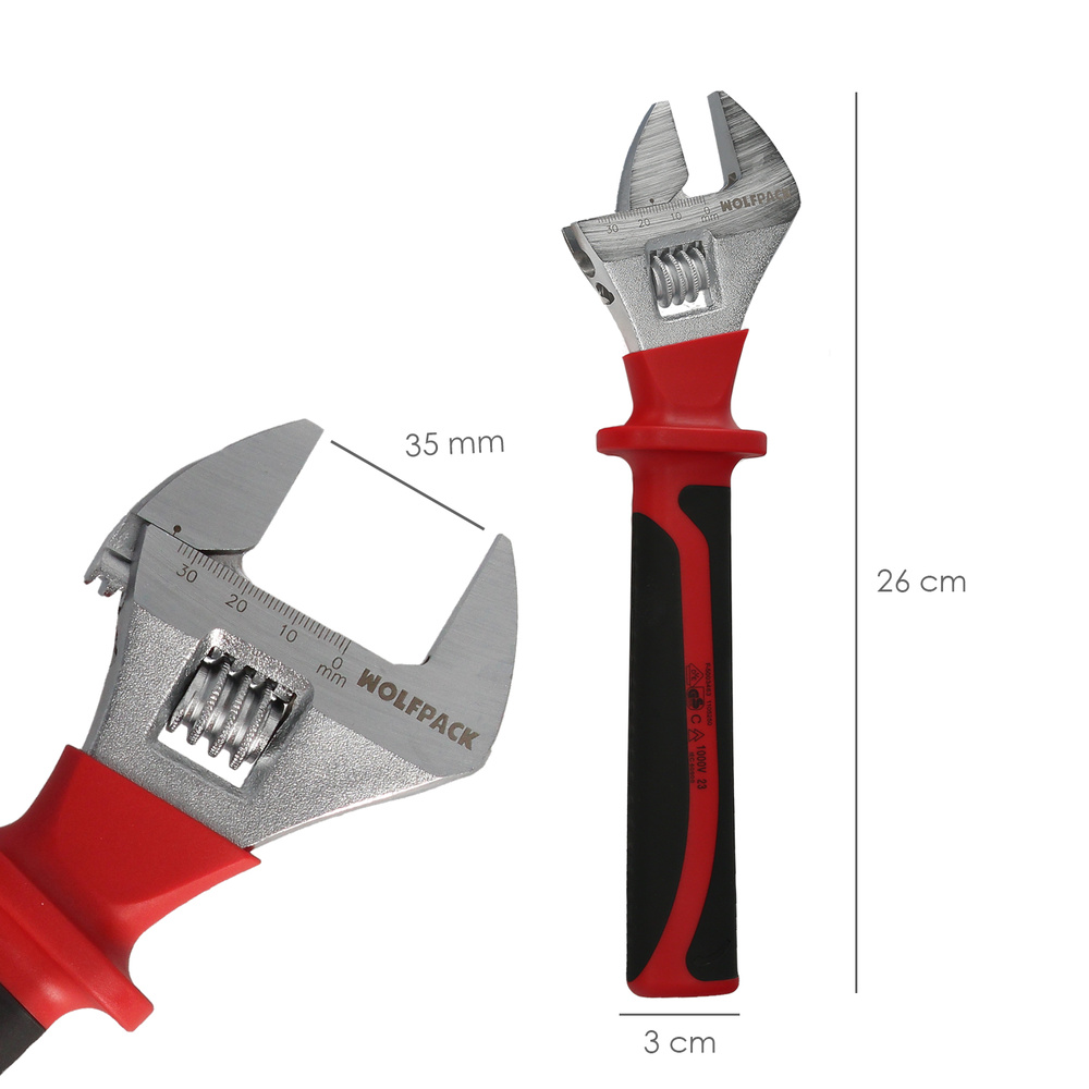 Llave Ajustable Aislada VDE 10". Llave Ajustable Aislada, Llave Inglesa, Llave Moleta Aislada, - Imagen 4