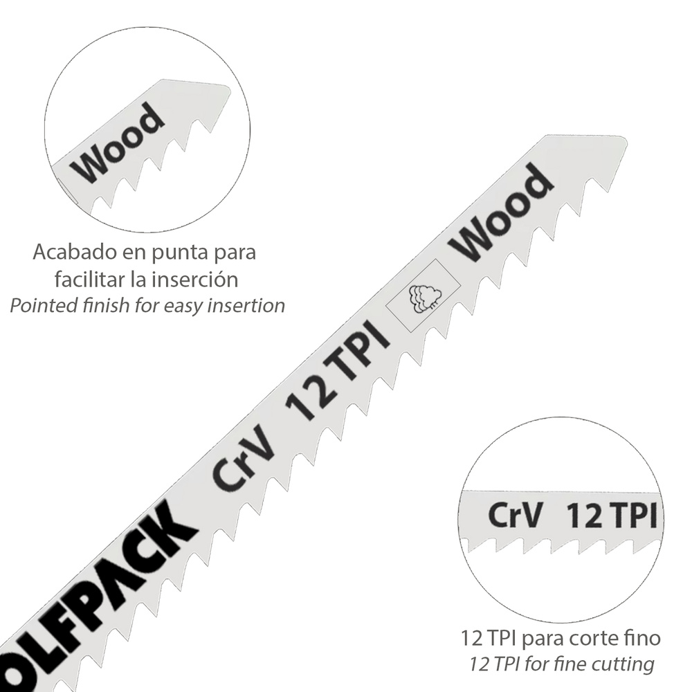 Hojas Sierra Calar Para Madera Corte Fino 5 Piezas. Hoja Cromo Vanadio 58. Vastago T Universal - Imagen 3