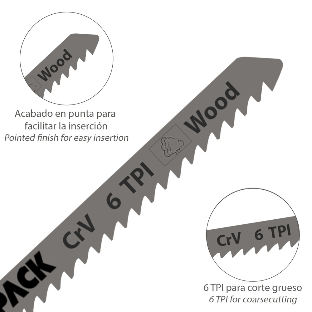 Hojas Sierra Calar Para Contrachapado Corte Grueso 5 Piezas. Hoja Cromo Vanadio 58. Vastago T Universal - Imagen 3
