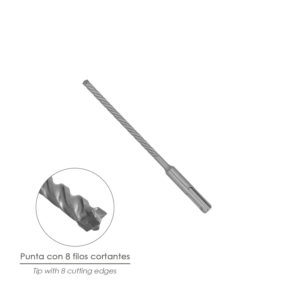 Broca Sds Plus 8 Filos Cortantes Especial Para Hormigon Armado Ø 10 x 160 mm. Broca Paredes, Broca Cimientos, Broca Muros - Imagen 3