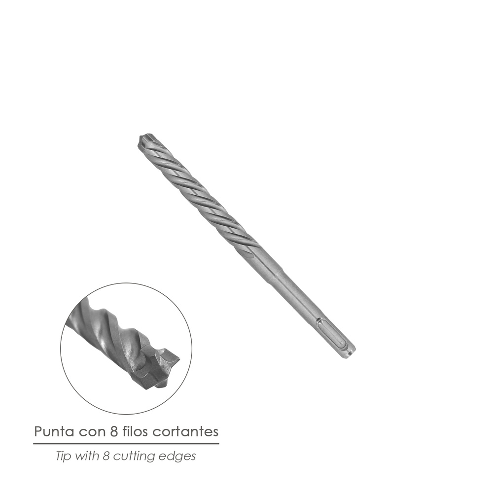 Broca Sds Plus 8 Filos Cortantes Especial Para Hormigon Armado Ø 14 x 160 mm. Broca Paredes, Broca Cimientos, Broca Muros - Imagen 3