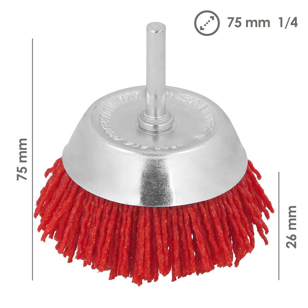 Cepillo Nylon Taza Ø 75 m. 1/4". Cepillo De Lijado Nailon. Cepillo Para Taladro De Nailon, Cepillo De Alambre Abrasivo De Nailon - Imagen 2