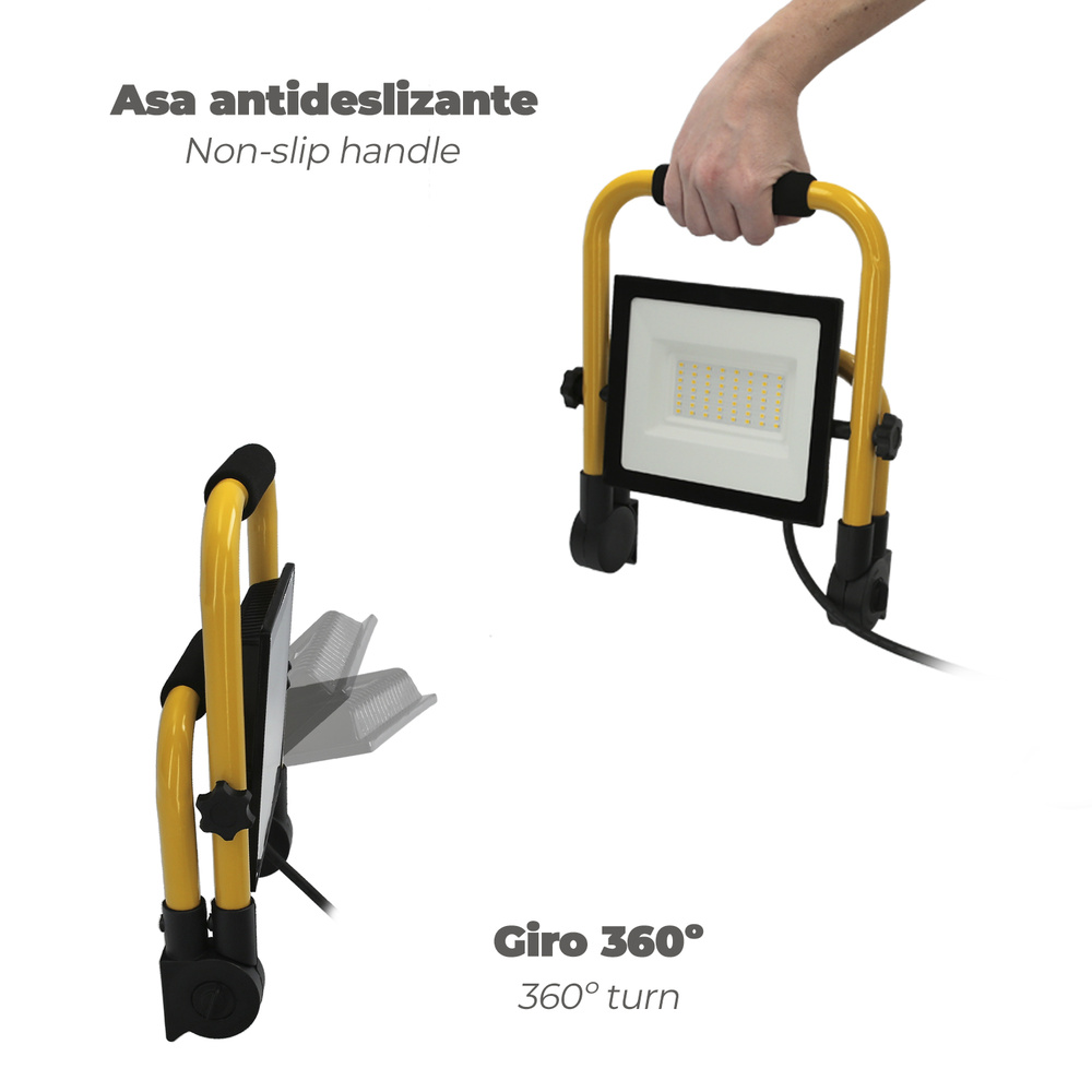Foco Led Plano 50 Watt. Luz Blanca 4000º K IP 65 4000 Lumenes Con Asa de Transporte, Proyector Led Con Asa, Foco Led Trabajo - Imagen 3