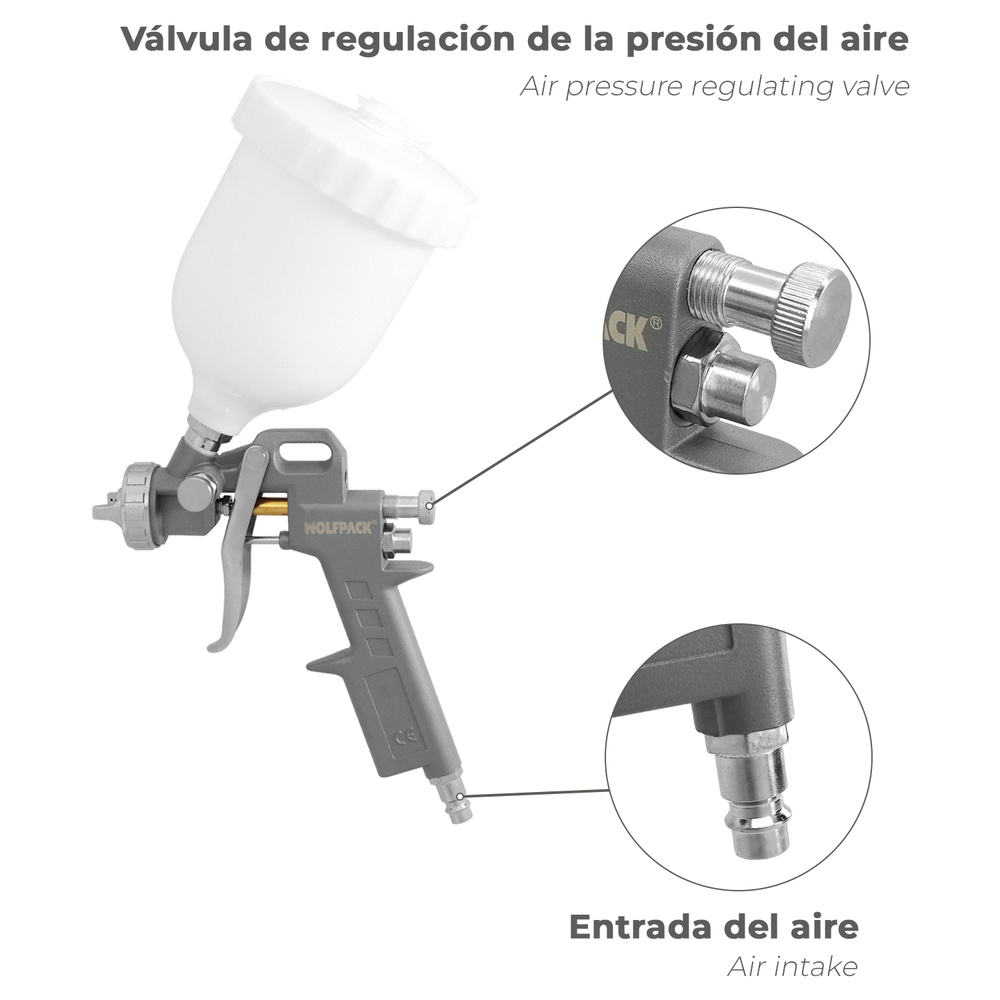 Pistola Pintar Neumática Boquilla De 1,5 mm. Con Depósito Superior 0,6 Litros y Adaptador Rapido - Imagen 5