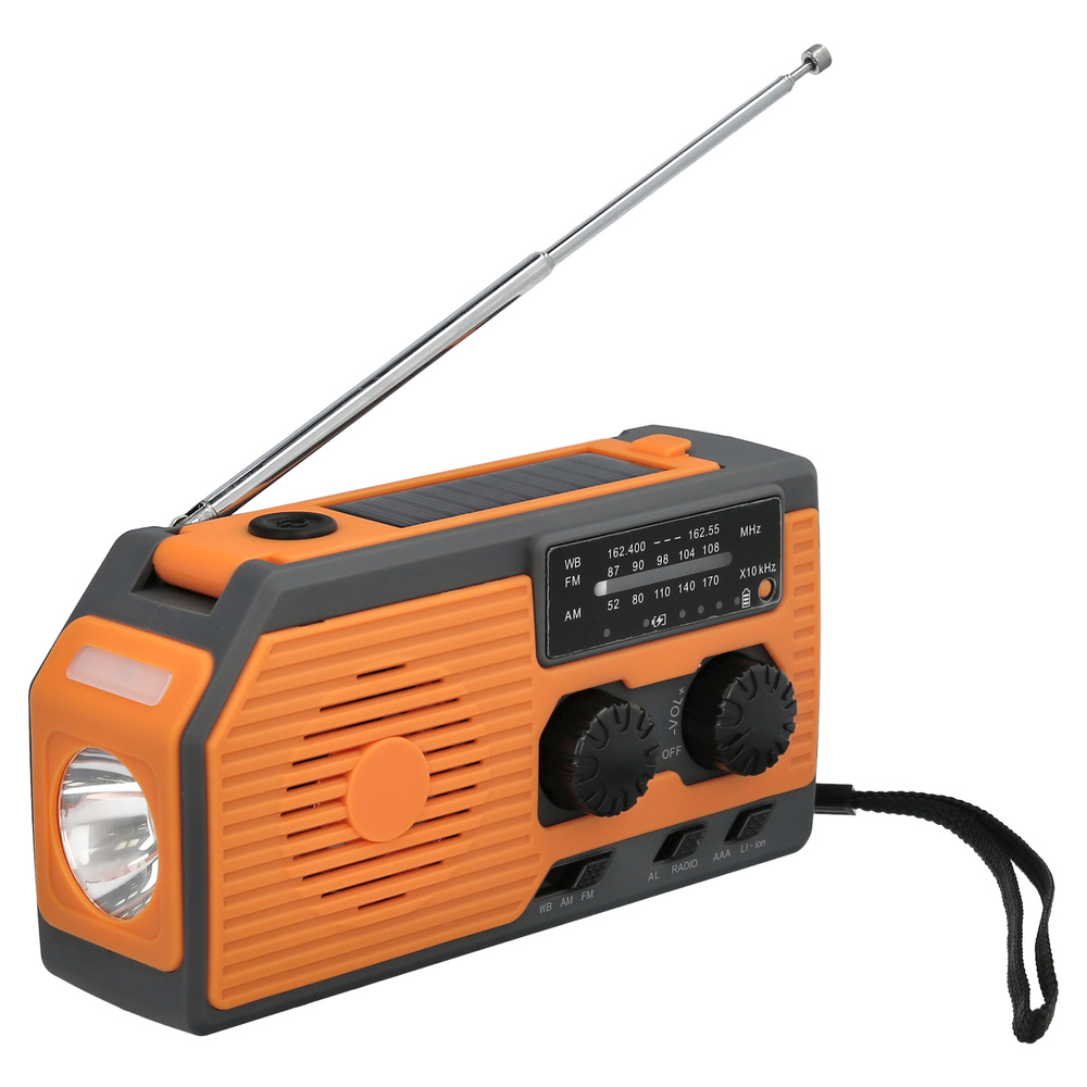 Linterna Led De Emergencia Solar Con Radio, Con Bateria, Carga Manual Dinamo
