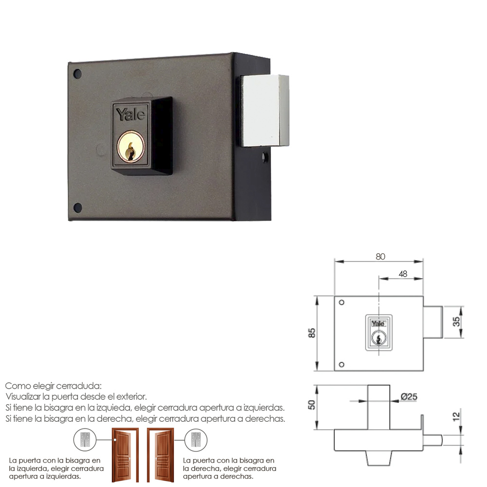 Cerradura Yale 124-a/hp/ 8/ Derecha - Imagen 2