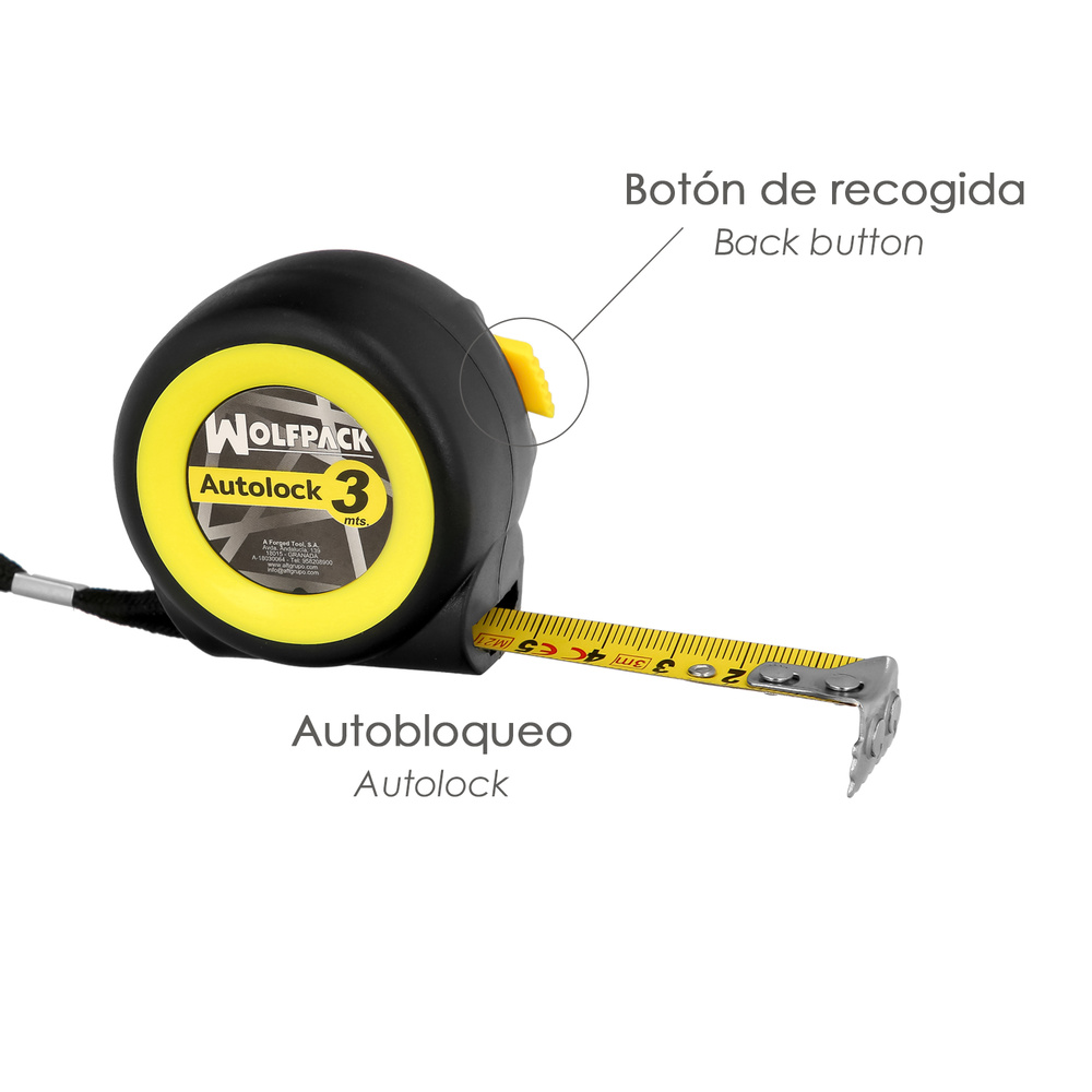 Flexometro Sistema Autolock Con Freno Automatico Longitud 3 Metros Ancho Cinta 16 mm. Magnetico. Cinta Metrica Freno Automatico - Imagen 2