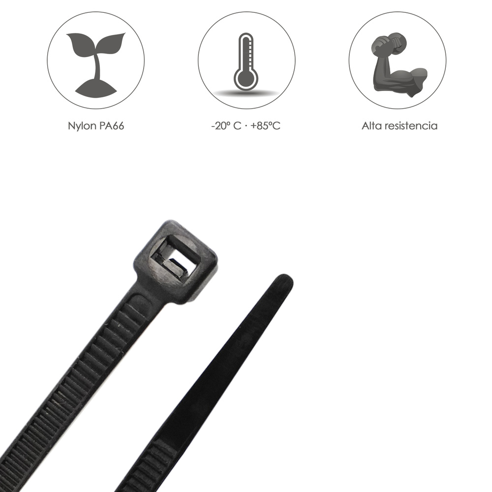 Brida Nylon 100%. Color Negro 3,6 x 370 mm. Bolsa 100 unidades. Abrazadera Plastico, Organizador Cables, Alta Resistencia - Imagen 4