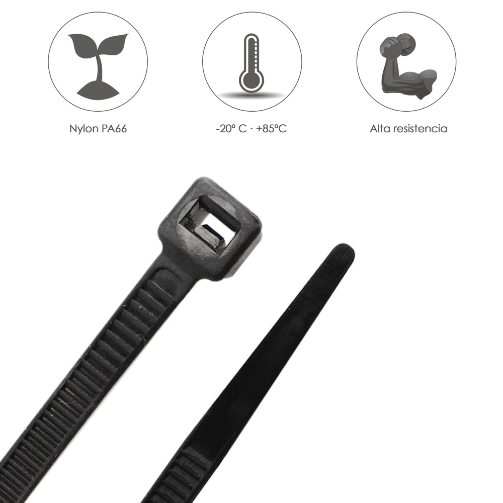 Brida Nylon 100%. Color Negro 9,0 x 780 mm. Bolsa 100 unidades. Abrazadera Plastico, Organizador Cables, Alta Resistencia - Imagen 4