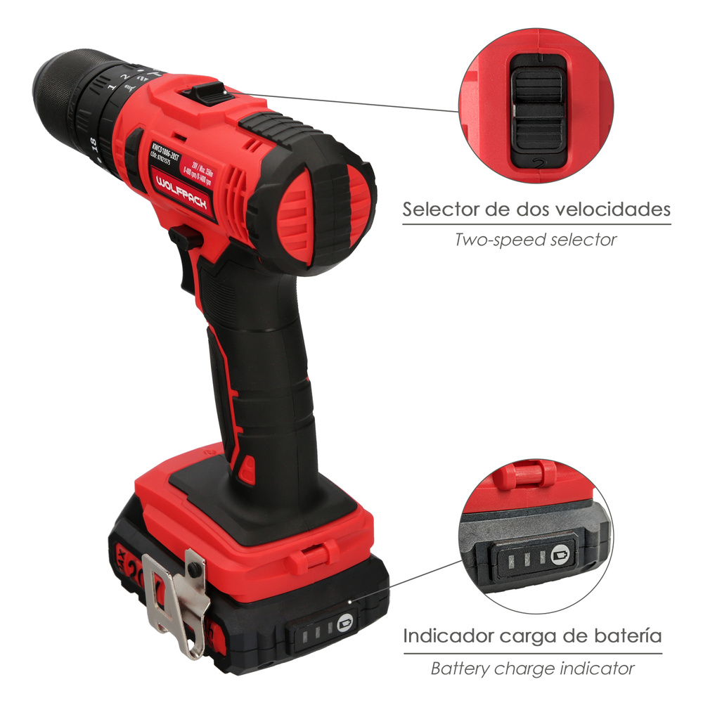 Taladro Atornillador 20 V. Con 2 Velocidades y Percutor. Bateria 2 Ah. Par Apriete 35 Nm. - Imagen 4