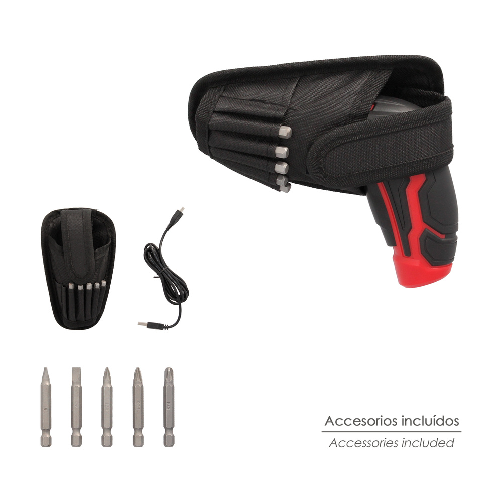 Atornillador 4 V. Con Led, Funda y 5 Destorpuntas, Bateria Recargable USB - Imagen 4