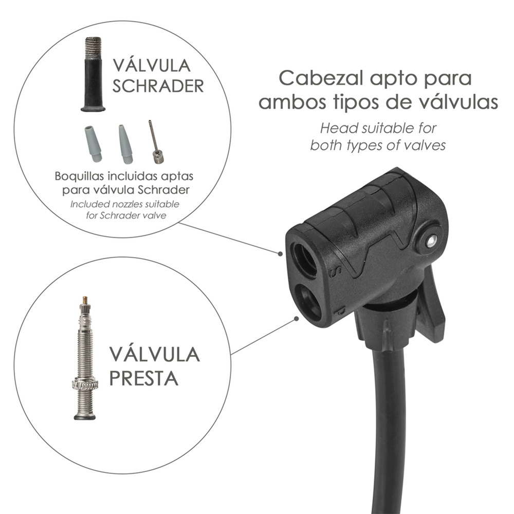 Bomba Aire 5,5 Bares Cuerpo Acero, Valvulas SCHRADER y PRESTA con Adaptadores. Bomba Bicicletas, Bomba coches - Imagen 4