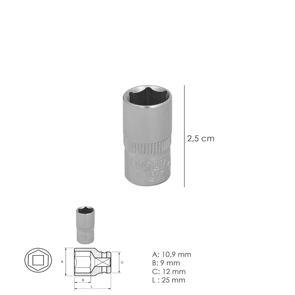 Llave Vaso 1/4" Hexagonal 7 mm. Perfil de 6 caras. Acero Cromo Vanadio, Aristas Redondas - Imagen 2