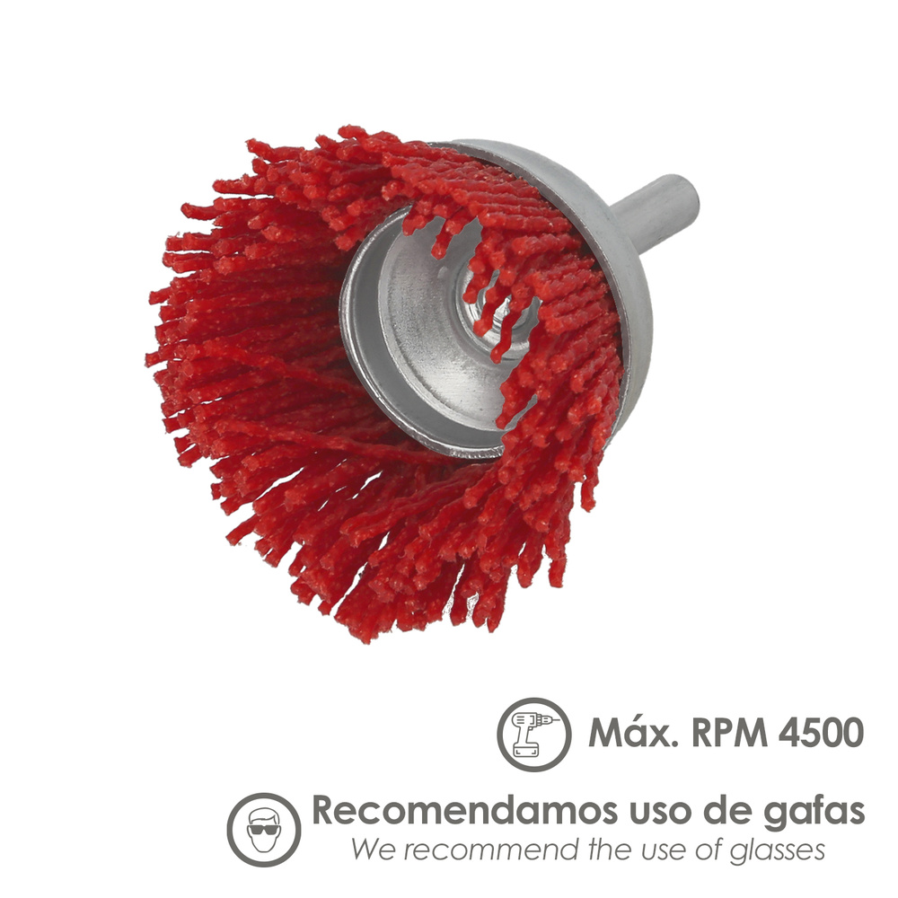 Cepillo Nylon Taza Ø 75 m. 1/4". Cepillo De Lijado Nailon. Cepillo Para Taladro De Nailon, Cepillo De Alambre Abrasivo De Nailon - Imagen 3