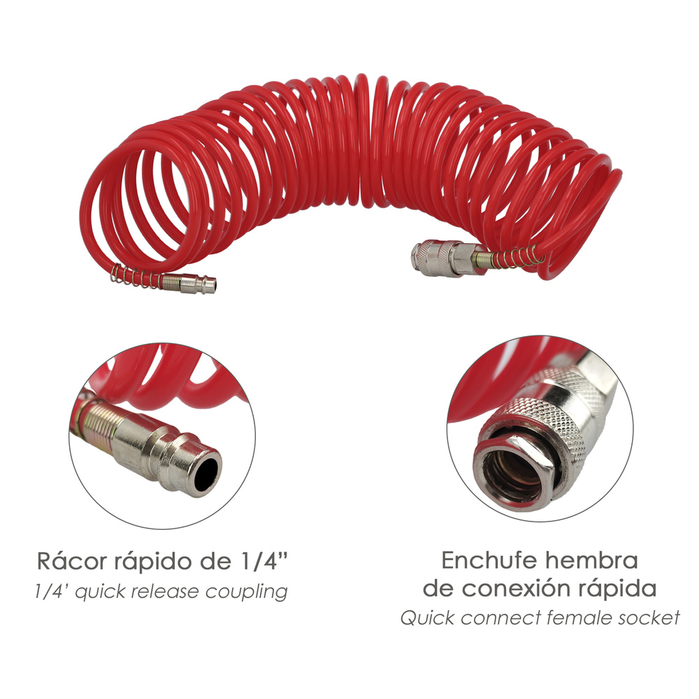 Manguera Espiral Aire Comprimido 15 Metros Adaptador Rápido. - Imagen 3