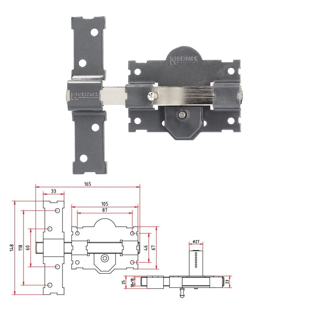 Cerrojo b-3 llave y pulsador pasador de 161mm cilindro redondo de 70mm - Imagen 2