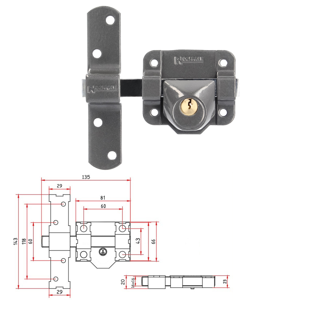 Cerrojo b-9 llave solo pasador de 140mm cilindro redondo de 40mm - Imagen 2