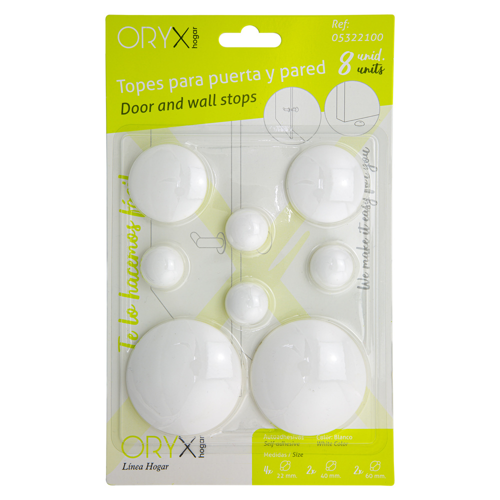 Topes Adhesivos para Paredes / Puertas / Ventanas / Mobiliario 2 x Ø 60 mm. / 2 x 40 mm. / 4 x 22 mm. (Blister 8 piezas) - Imagen 3