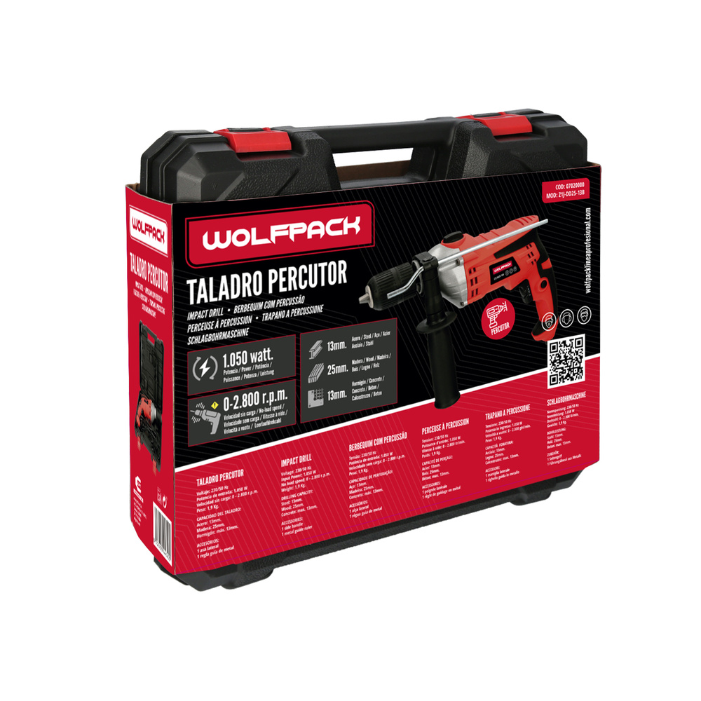 Taladro Percutor Con Variador de Velocidad 1050 Watt. Incluye Maletín, Empuñadura y Guia Metalica. - Imagen 5