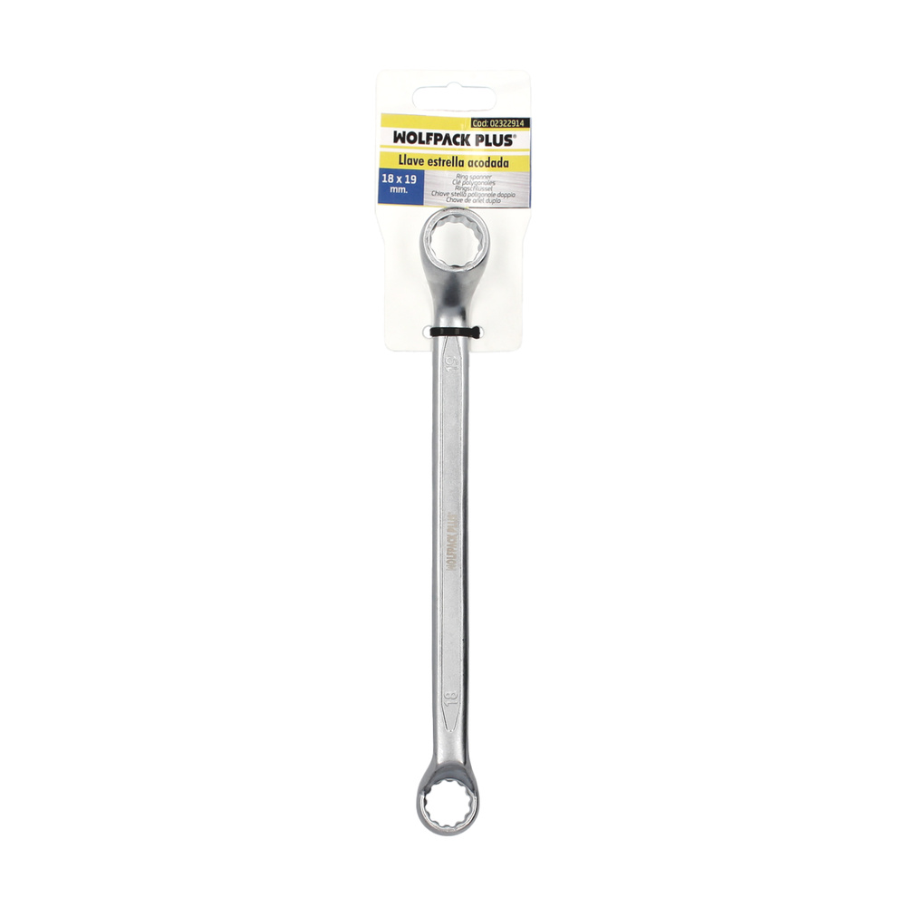 Llave Estrella Acodada Plus Acero Cromo Vanadio 18x19 DIN 838. Llave Doble Boca Acodada, Llave Fija Estrella Acodada - Imagen 3