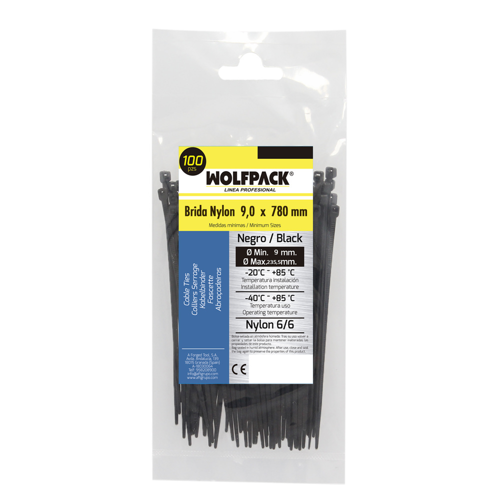 Brida Nylon 100%. Color Negro 9,0 x 780 mm. Bolsa 100 unidades. Abrazadera Plastico, Organizador Cables, Alta Resistencia - Imagen 5