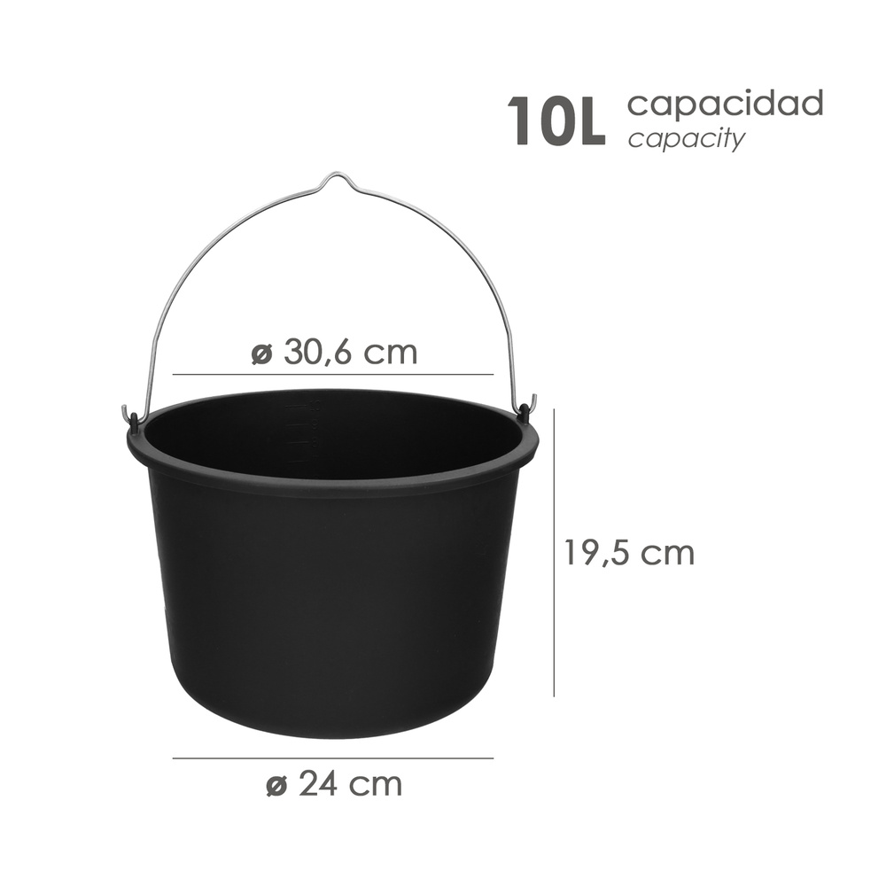 Cubo Obra Italiano Capacidad 10 Litros, Con Marcas Medidoras, Asa Acero Galvanizado, Resistente y Ligero. - Imagen 2